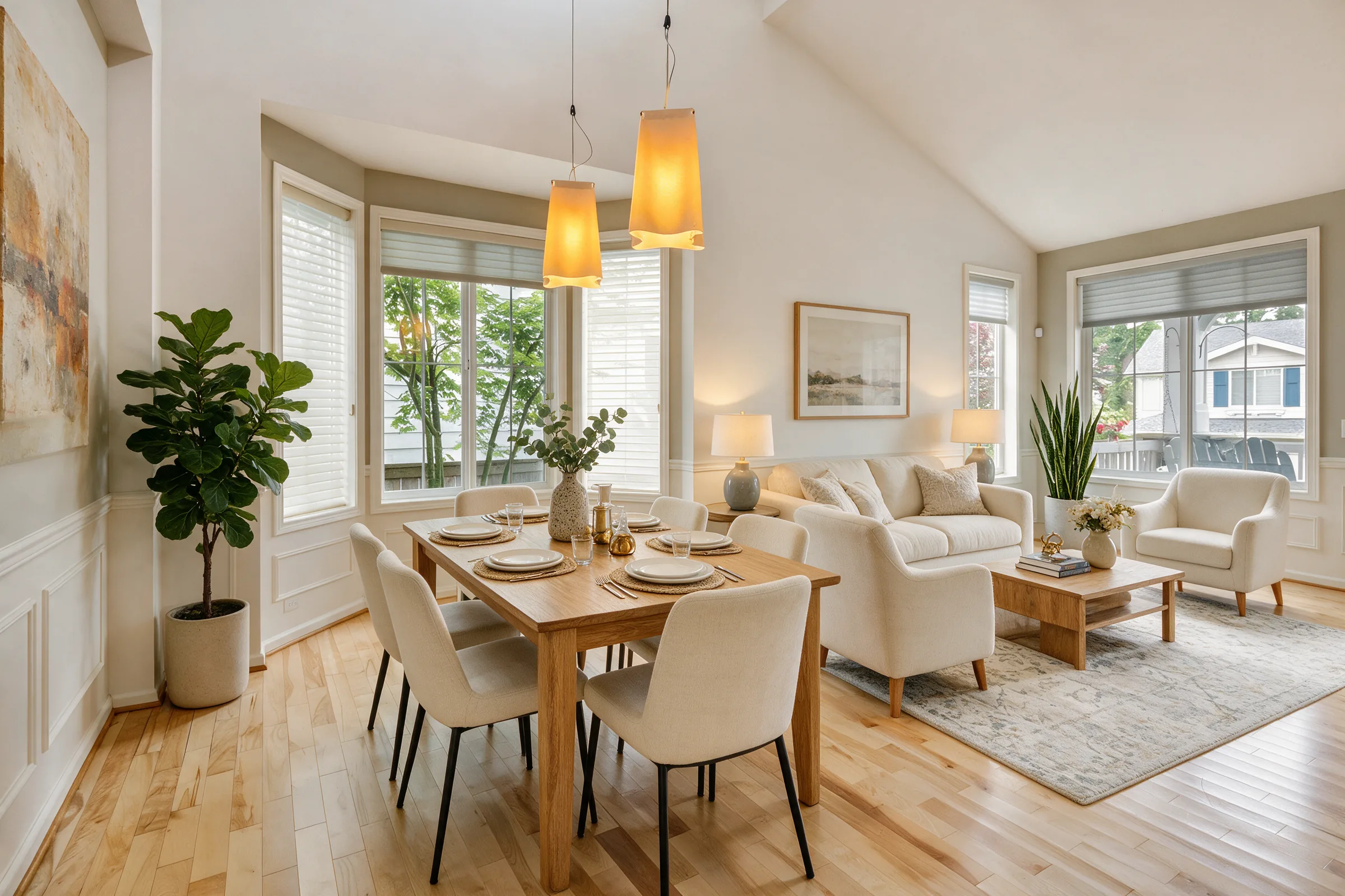 Empty dining and living room before and after virtual staging edited