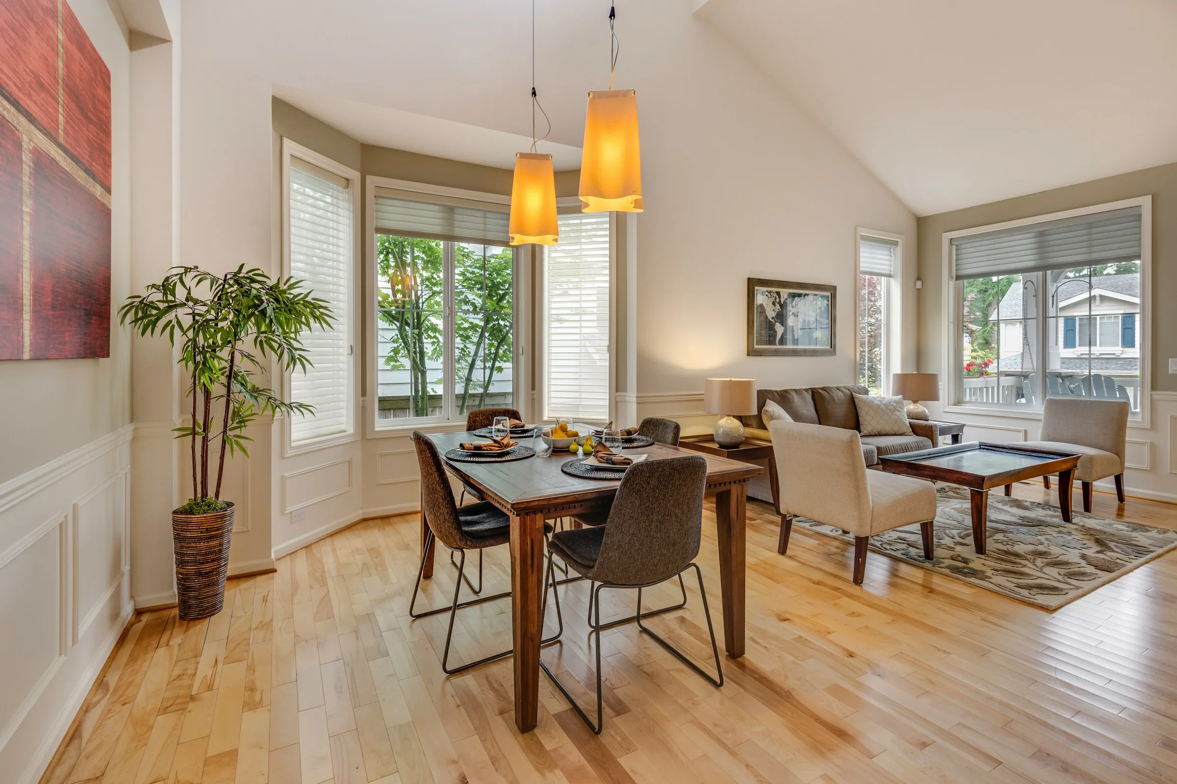 Empty dining and living room before and after virtual staging original