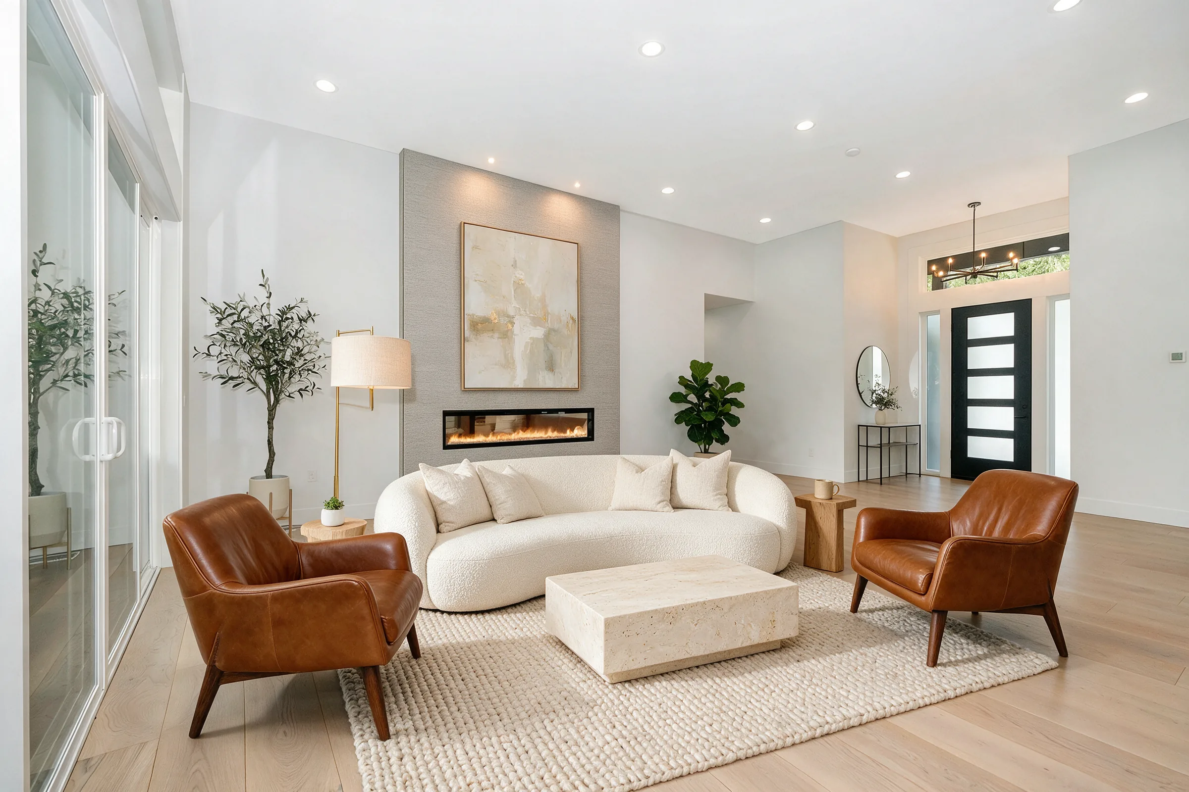 Empty fireplace living room before and after virtual staging edited