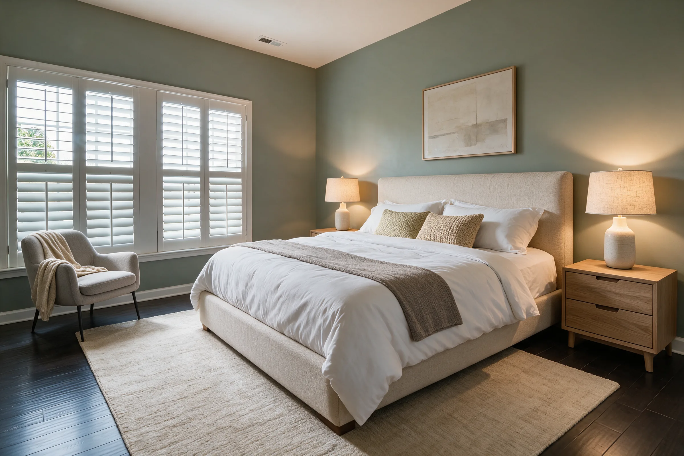 Empty sage bedroom before and after virtual staging edited