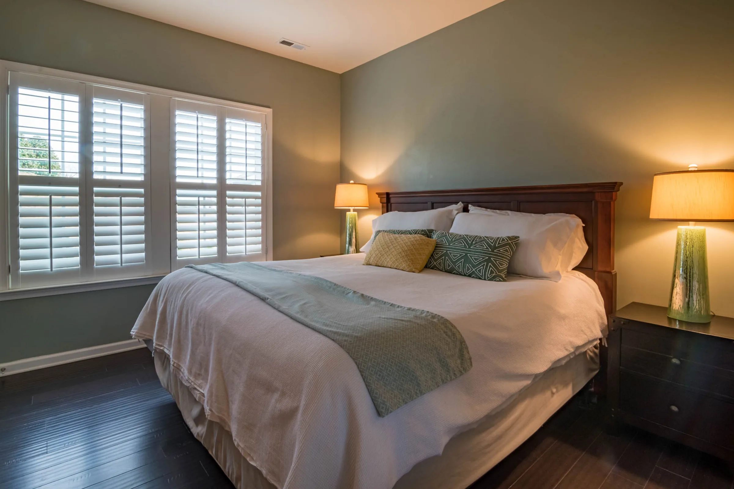 Empty sage bedroom before and after virtual staging original