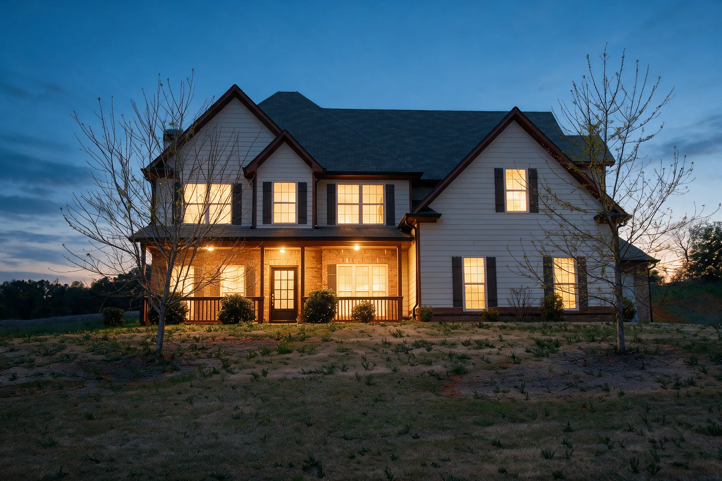 Two-story country house before and after day to dusk conversion edited