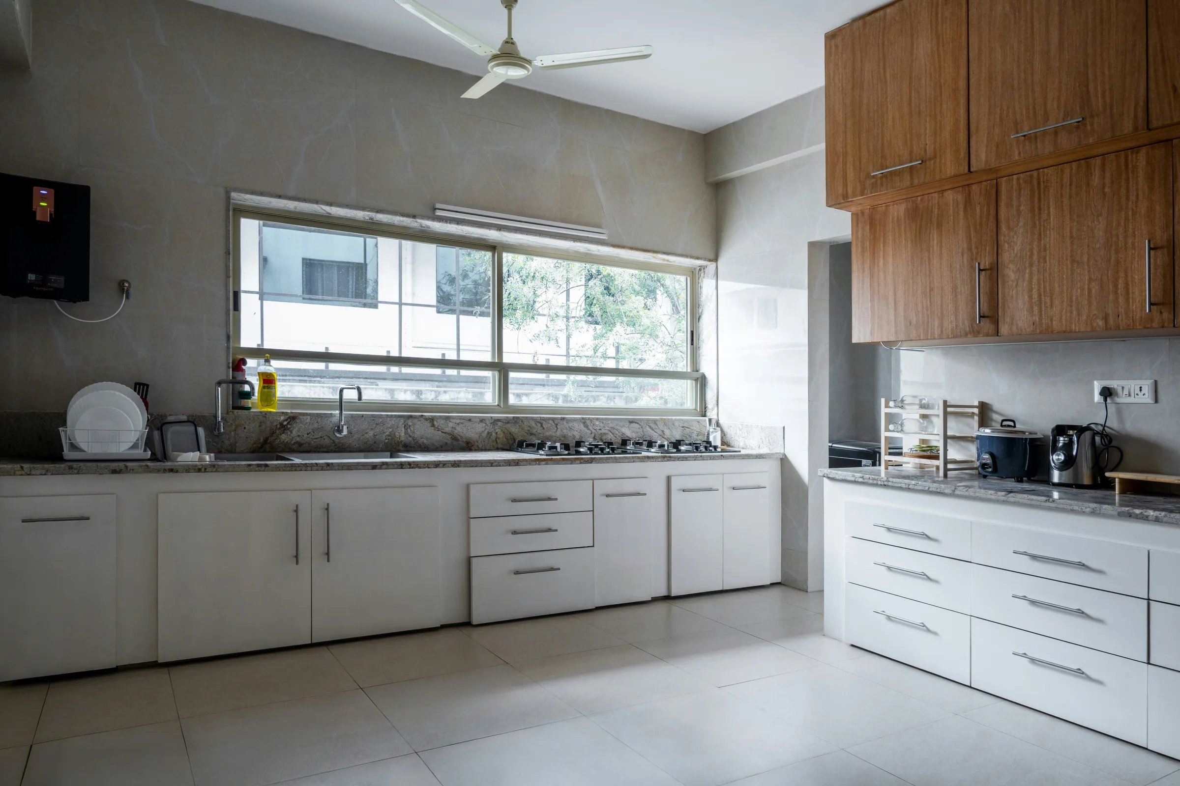 White kitchen before and after decluttering for a listing original